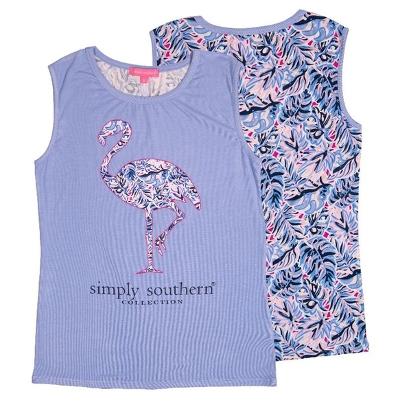 Simply Southern Tops - Simply Southern Palm Leaf Pink Flamingo Tank Top NWT
